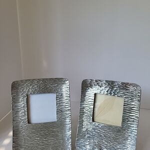 Vintage Mikasa Hammered Aluminum Photo Frames - Set of 2 3x3" Opening